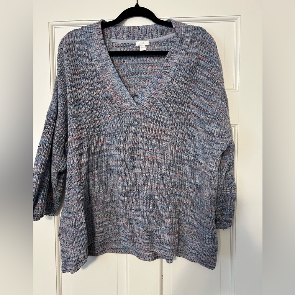 J. Jill Multicolor V-Neck Knit Sweater in Blue and Pink Hues
